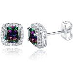 Cushion Halo CZ Stud Earrings in 18K White Gold
