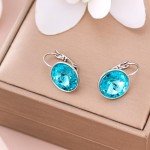 Cyan Blue Austrian Gemstone Hoop Earrings for Women