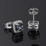 Cushion Halo CZ Stud Earrings in 18K White Gold