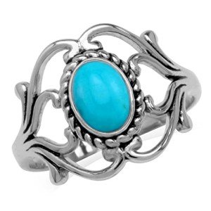 Sterling Silver Victorian Blue Turquoise Rope Ring