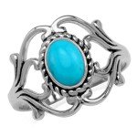 Sterling Silver Victorian Blue Turquoise Rope Ring