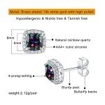 Cushion Halo CZ Stud Earrings in 18K White Gold