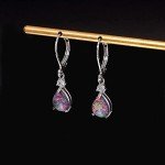 Black Opal Dangle Earrings in 14K White Gold