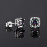 Cushion Halo CZ Stud Earrings in 18K White Gold