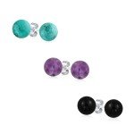 Three-Piece Gemstone Round Stud Earrings Set
