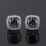 Cushion Halo CZ Stud Earrings in 18K White Gold