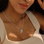 Silver Initial Chunky Bubble Pendant Necklace for Women