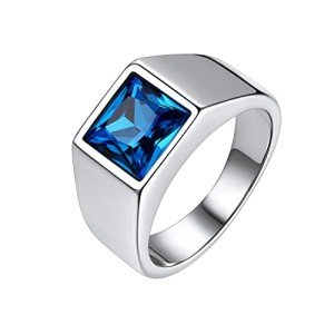 Blue Topaz & Sapphire Stainless Steel Signet Ring