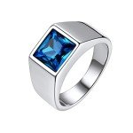 Blue Topaz & Sapphire Stainless Steel Signet Ring