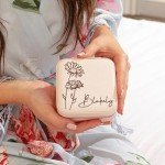 Personalized Leather Jewelry Box with Birth Flower