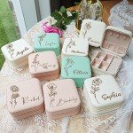 Personalized Leather Jewelry Box with Birth Flower
