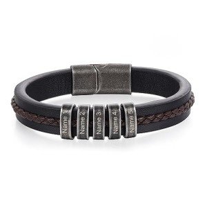 Personalized Leather Bracelet with Custom Name Beads