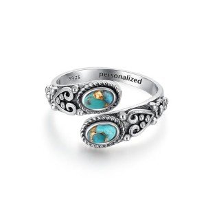 Personalized Turquoise Spoon Ring in Sterling Silver