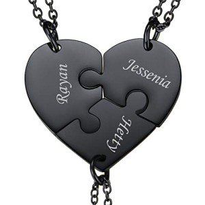 Personalized Black Stainless Steel BFF Necklace Set