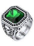 Men's Custom Onyx Green Stone Skull Ring