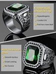 Men's Custom Onyx Green Stone Skull Ring