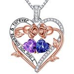 Rose Heart Birthstone Necklace for Mom & Grandma