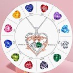 Rose Heart Birthstone Necklace for Mom & Grandma