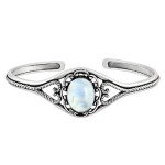 Moonstone Cuff Bangle Bracelet in 925 Silver