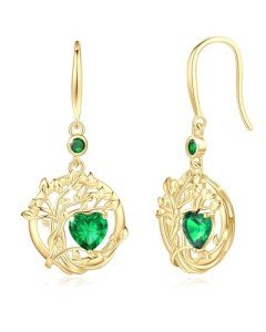 Dainty Emerald Tree of Life Silver Earrings