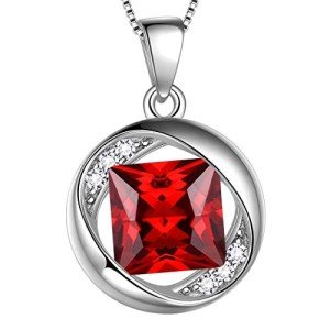 January Birthstone Garnet Pendant Necklace in Silver