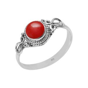 Coral Stone 925 Silver Ring for Women