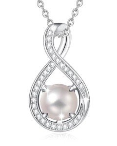 White Pearl Infinity Necklace with CZ Pendant