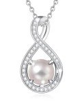 White Pearl Infinity Necklace with CZ Pendant