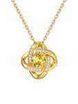 Gold Love Knot Birthstone Necklace with Yellow Topaz