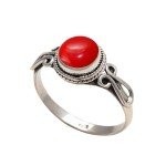 Coral Stone 925 Silver Ring for Women