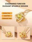 Gold Love Knot Birthstone Necklace with Yellow Topaz