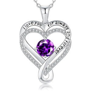 Sterling Silver Infinity Heart Birthstone Pendant Necklace