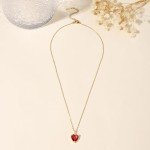 July Ruby Heart Necklace in 14K Gold Plated