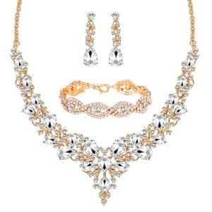 Bridal Gemstone Jewelry Set: Necklace, Bracelet, Earrings