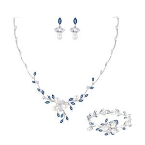 Elegant Blue Pearl and CZ Wedding Jewelry Set