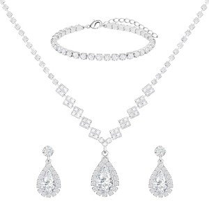 Elegant Silver Bridal Jewelry Set with CZ Crystals