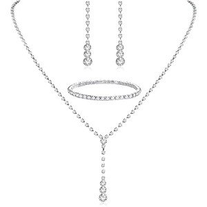 Silver Bridal Jewelry Set with Teardrop Earrings