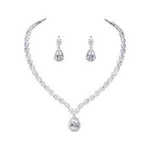 Silver and Gold Plated CZ Teardrop Jewelry Set