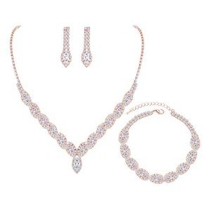 Rose Gold CZ Rhinestone Necklace and Earrings Set