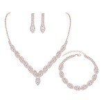 Rose Gold CZ Rhinestone Necklace and Earrings Set