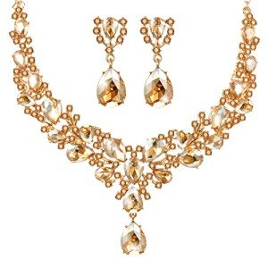 Elegant Gold Teardrop Crystal Jewelry Set for Weddings