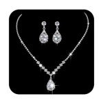 Silver Rhinestone Necklace and Earrings Jewelry Set