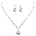 Silver Rhinestone Necklace and Earrings Jewelry Set