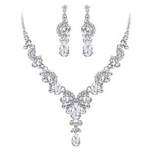 Bridal Rhinestone Teardrop Necklace and Earrings Set