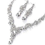 Bridal Rhinestone Teardrop Necklace and Earrings Set