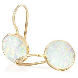 14k Gold White Opal Dangle Earrings for Gifting