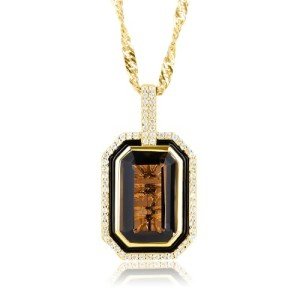 Big Smoky Quartz Pendant Necklace in Gold Plated Silver