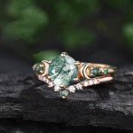 Gorgeous Moss Agate Rose Gold Engagement Ring Set