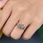 Rose Gold 2CT Natural Moss Agate Engagement Ring Set
