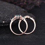 Rose Gold Moss Agate Engagement Ring Set for Women